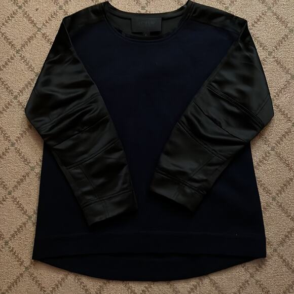 J. Crew Collection navy wool and black satin sweater -NWOT -2 - Picture 4 of 10